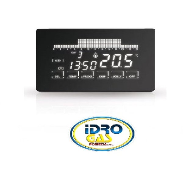 CRONOTERMOSTATO INCASSO NERO SETTIMANALE RETROILL. TOUCHSCREEN